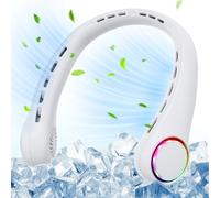 Halsventilator,4000mAh Nackenventilator USB Mini Fan Hals,Hands Free Bladeless Fan,leise,3 Geschwindigkeiten,LED-Licht,tragbare Fan Nacken für Outdoor,Innenräume,Reisen,Sport-Weiß