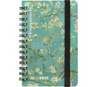 Haltadefinizione - Agenda Haltadefinizione Arte Rama di Almendro mini 2026, 12 meses, espiral semanal, cierre con elástico 9 x 13 cm + bolígrafo retráctil y marcapáginas