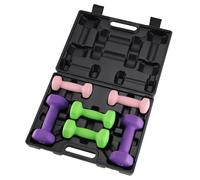 Haltères néoprène antidérapants pour force et fitness - Set complet pour femmes et enfants - Excellents pour entréeînement maison - Poids légers 2/3/5 lb - Avec coffret de rangement plastique noir (1