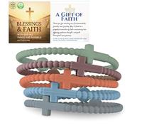 HALUKAKAH 5 Pulseras con Cruz de Jesús para Mujeres,Adolescentes - ¡Comparte La Fe! | Vínculo Familiar,Regalos Católicos,Pulseras de Equipo | Silicona Ecológica,Diseño USA | Saturno | Talla M 19cm
