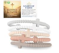 HALUKAKAH 5 Pulseras con Cruz de Jesús para Mujeres,Adolescentes - ¡Comparte La Fe! | Vínculo Familiar,Regalos Católicos,Pulseras de Equipo | Silicona Ecológica,Diseño USA | Serenidad | Talla M 19cm
