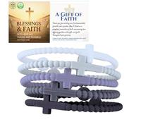 HALUKAKAH 5 Pulseras con Cruz de Jesús para Mujeres - ¡Comparte La Fe! | Vínculo Familiar,Regalos Católicos,Pulseras de Equipo | Silicona Ecológica,Diseño USA | Niebla Divina | Talla M 19cm
