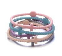 HALUKAKAH 5 Pulseras con Cruz de Jesús para Niñas - ¡Comparte La Fe! | Vínculo Familiar, Regalos Católicos, Pulseras de Equipo | Silicona Ecológica, Diseño USA | El Sueño del Ángel | Talla XS 16cm