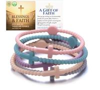 HALUKAKAH 5 Pulseras con Cruz de Jesús para Niñas - ¡Comparte La Fe! | Vínculo Familiar, Regalos Católicos, Pulseras de Equipo | Silicona Ecológica, Diseño USA | El Sueño del Ángel | Talla XS 16cm