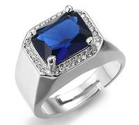HALUKAKAH Anillo de Diamantes con Cristal de Piedras Preciosas Azules,Hombres Chapado en Platino de Oro Blanco Real 18k Auricular Diamantes de Laboratorio Tamaño Ajustable con Caja