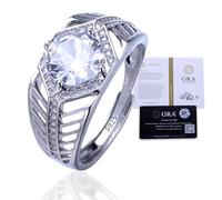 HALUKAKAH Anillo de Moissanita para Hombre en Plata de Ley 925 con Diamante de 2 Quilates y Certificado,Joya de Lujo de 2,0 ct para Compromisos,Tamaño Ajustable,Melodía Marina,para Cumpleaños,Boda