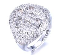 HALUKAKAH Anillo de Oro y Diamantes Iced Out, Hombre Chapado en Oro Blanco Platino Anillo con Patrón de Cruz Tamaño Ajustable con Caja de Regalo