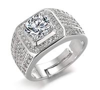 HALUKAKAH Anillo de Oro y Diamantes Iced out,Hombres en Oro Blanco Anillo Tamaño Ajustable con Gratis Caja de Regalo