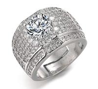 HALUKAKAH Anillo de Oro y Diamantes Iced out,Hombres en Oro Blanco Anillo Tamaño Ajustable con Gratis Caja de Regalo