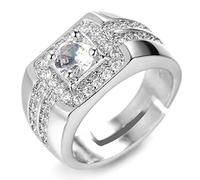 HALUKAKAH Anillo de Oro y Diamantes Iced out,Hombres en Oro Blanco Anillo Tamaño Ajustable con Gratis Caja de Regalo
