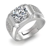 HALUKAKAH Anillo de Oro y Diamantes Iced out,Hombres en Oro Blanco Anillo Tamaño Ajustable con Gratis Caja de Regalo