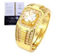 HALUKAKAH Anillo de Plata Esterlina Baño de Oro 18k con Piedra de Moissanita de 1 Quilate y Certificado,Joyería de Lujo de 1,0ct,Ajustable,Regalo para Esposo,Novio,Cumpleaños,Aniversario - Lujo Noble