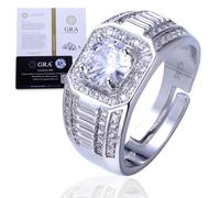 HALUKAKAH Anillo de Plata Esterlina Baño de Platino con Piedra de Moissanita de 1 Quilate y Certificado,Joyería de Lujo de 1,0ct,Ajustable,Regalo para Esposo,Novio,Cumpleaños,Aniversario - Lujo Noble