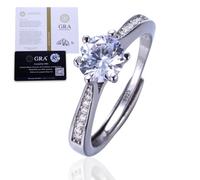 HALUKAKAH Anillo de Plata Esterlina con Piedra de Moissanita de 1 Quilate y Certificado,Joyería Elegante de 1,0ct para Compromisos,Celebraciones y Cumpleaños,Tamaño Ajustable - Gracia Real