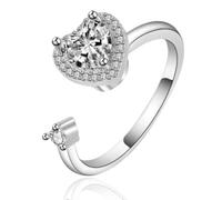 HALUKAKAH Anillo Giratorio Contra Ansiedad Bañado en Platino:Joyería para Aliviar Estrés con Corazón de Diamante y Spinner de Cuentas,Sal del Himalaya Añadida,Ajustable,Regalo para Mujeres,Niñas