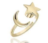 Halukakah Anillo Giratorio Contra Ansiedad Chapado en Oro de 18K:Joyería Elegante para Aliviar Estrés con Luna y Estrella y Spinner de Cuentas,Ajustable en Tamaño,Regalo para Mujeres,Niñas,Hija y Mamá