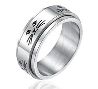HALUKAKAH Anillo Giratorio Contra Ansiedad Chapado en Platino:Joyería Linda para Aliviar Estrés con Spinner de Gato y Cuentas,Agregado de Sal del Himalaya,Tamaño 6,para Mujeres,Adolescentes,Niña,Mamá