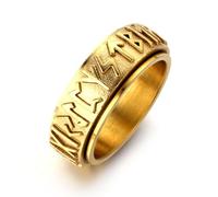 Halukakah Anillo Giratorio Vikingo para Hombre - Chapado en Oro 24K - Titanio Médico Hipoalergénico (Sin Níquel/Plomo/Cadmio) - Talla 62 -Alivio de Ansiedad con Runas Nórdicas -Caja de Regalo Incluida
