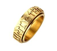Halukakah Anillo Giratorio Vikingo para Hombre - Chapado en Oro 24K - Titanio Médico Hipoalergénico (Sin Níquel/Plomo/Cadmio) - Talla 60 -Alivio de Ansiedad con Runas Nórdicas -Caja de Regalo Incluida