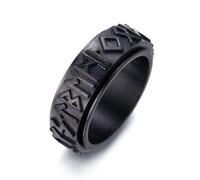 Halukakah Anillo Giratorio Vikingo para Hombre - Chapado en Rodio - Titanio Médico Hipoalergénico (Sin Níquel/Plomo/Cadmio) - Talla 60 - Alivio de Ansiedad con Runas Nórdicas - Caja de Regalo Incluida