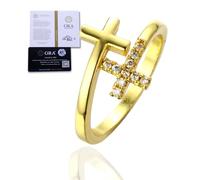 HALUKAKAH Anillo Moissanite Hombre Cruz, D Color 1.0 ct Total, Plata de Ley Chapado en Oro 18k, 1.0 Quilate Diamante Cultivado en Laboratorio, Tmaño Ajustable, Regalo Atemporal para Esposo, Novio