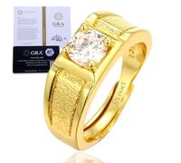 HALUKAKAH Anillo para Hombre con Moissanita D1,0 ct Plata de Ley 925 Baño de Oro 18k con Certificado,Diamantes de Laboratorio Corte Redondo Llamativo Engaste Garras,para Compromisos,Bodas,Ajustable