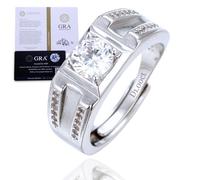 HALUKAKAH Anillo para Hombre con Moissanita D1,0 ct Plata de Ley 925 Baño de Platino con Certificado,Diamantes de Laboratorio Corte Redondo Llamativo Engaste Garras,Talla Ajustable,para Esposo,Novio