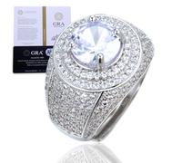 Halukakah Anillo para Hombre con Moissanita D3,0 ct Plata de Ley 925 Baño de Platino con Certificado,Diamantes de Laboratorio Corte Redondo Llamativo Engaste Garras,para Esposo,Novio,Compromisos,Bodas