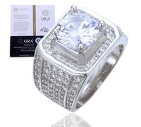 Halukakah Anillo para Hombre con Moissanita D4,0 ct Plata de Ley 925 Baño de Platino con Certificado,Diamantes de Laboratorio Corte Redondo Llamativo Engaste Garras,para Esposo,Novio,Compromisos,Bodas