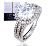 HALUKAKAH Anillo para Mujer con Moissanita D3,0 ct Plata de Ley 925 Baño en Platino con Certificado,Diamantes de Laboratorio Halo en Redondo Engaste Garras Conjunto Nupcial,para Compromisos,Bodas