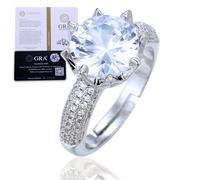 HALUKAKAH Anillo para Mujer con Moissanita D5,0 ct Plata de Ley 925 Baño en Platino con Certificado,Diamantes de Laboratorio Etéreos en Redondo Engaste Garras,para Compromisos,Bodas,Talla Ajustable