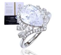 Halukakah Anillo para Mujer con Moissanita D5,0ct Plata de Ley 925 Baño en Platino con Certificado,Diamantes de Laboratorio Etéreos en Forma Pera Engaste Garras Conjunto Nupcial,para Compromisos,Bodas