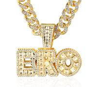 HALUKAKAH ● BRO ● Oro Cadena para Hombre Chapado Oro Real 18k Iced Out Collar Colgante,Diamante Lab Cz Pleno Juego de Punta,14mm Cadena Eslabone Cubano 45cm,con Caja