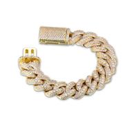 HALUKAKAH Cadena Cuban Link VVS Moissanita Hombre | Chapado en Oro 18k | Cadena Miami 18mm Pesada con Diamantes | Pulsera 20cm Totalmente Iced Out con Cierre de Caja | Joya Regalo para Él