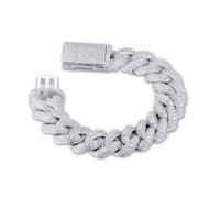 HALUKAKAH Cadena Cuban Link VVS Moissanita Hombre | Chapado en Platino | Cadena Miami 18mm Pesada con Diamantes | Pulsera 20cm Totalmente Iced Out con Cierre de Caja | Joya Regalo para Él