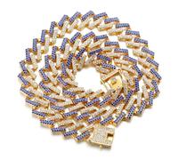 HALUKAKAH Cadena de Eslabón Cubano para Niños Chicos Adolescentes - Cadena 13MM Iced Out Azules FUJI Diamantes,Chapado en Oro 18K Collar 40cm,Engastados a Mano,para 8-16 Años,con Caja de Regalo