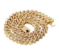 HALUKAKAH Cadena de Eslabón Cubano para Niños Chicos Adolescentes - Cadena 13MM Iced Out Claros Diamantes,Chapado en Oro 18K Collar 40cm,Engastados a Mano,para 8-16 Años,con Caja de Regalo