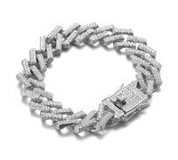 Halukakah Cadena de Eslabón Cubano para Niños Chicos Adolescentes - Cadena 13MM Iced Out Claros Diamantes,Acabado en Oro Blanco Platino Pulsera 18cm,Engastados a Mano,para 8-16 Años,con Caja de Regalo