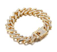HALUKAKAH Cadena de Eslabón Cubano para Niños Chicos Adolescentes - Cadena 13MM Iced Out Claros Diamantes,Chapado en Oro 18K Pulsera 18cm,Engastados a Mano,para 8-16 Años,con Caja de Regalo