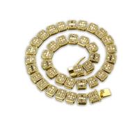 HALUKAKAH Cadena de Oro con Diamantes Cuadrados Agrupados para Hombre,Chapado en Oro 18k Collar 45cm Cadena Miami 12MM Full Iced Out,Diamantes de Laboratorio Engaste Garra,Regalo para Él