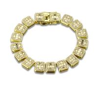 HALUKAKAH Cadena de Oro con Diamantes Cuadrados Agrupados para Hombre,Chapado en Oro 18k Pulsera 20cm Cadena Miami 12MM Full Iced Out,Diamantes de Laboratorio Engaste Garra,Regalo para Él
