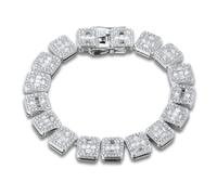 HALUKAKAH Cadena de Oro con Diamantes Cuadrados Agrupados para Hombre,Chapado en Platino Pulsera 20cm Cadena Miami 12MM Full Iced Out,Diamantes de Laboratorio Engaste Garra,Regalo para Él