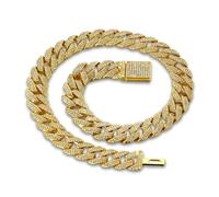 HALUKAKAH Cadena de Oro con Diamantes para Hombre,Chapado en Oro 18k Collar 45cm Cadena Miami Cuban Link 15MM Full Iced Out,Diamantes de Laboratorio Engaste Garra,Regalo para Esposo,Hijo,Amigo