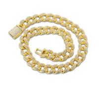 HALUKAKAH Cadena de Oro con Diamantes para Hombre,Chapado en Oro 18k Collar 50cm Cadena Miami Cuban Link 16MM Full Iced Out,Diamantes de Laboratorio Engaste Garra,Regalo para Esposo,Hijo,Amigo