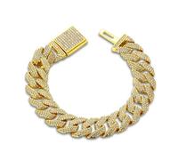 HALUKAKAH Cadena de Oro con Diamantes para Hombre,Chapado en Oro 18k Pulsera 20cm Cadena Miami Cuban Link 15MM Full Iced Out,Diamantes de Laboratorio Engaste Garra,Regalo para Esposo,Hijo,Amigo