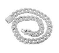 HALUKAKAH Cadena de Oro con Diamantes para Hombre,Chapado en Platino Collar 50cm Cadena Miami Cuban Link 16MM Full Iced Out,Diamantes de Laboratorio Engaste Garra,Regalo para Esposo,Hijo,Amigo