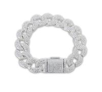 HALUKAKAH Cadena de Oro con Diamantes para Hombre,Chapado en Platino Pulsera 20cm Cadena Miami Cuban Link 16MM Full Iced Out,Diamantes de Laboratorio Engaste Garra,Regalo para Esposo,Hijo,Amigo
