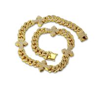 HALUKAKAH Cadena de Oro con Diamantes para Hombre con Cruz,Chapado en Oro 18k Collar 45cm Cadena Miami Cuban Link 12MM Full Iced Out,Diamantes de Laboratorio Engaste Garra,Regalo para Él