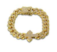 HALUKAKAH Cadena de Oro con Diamantes para Hombre con Cruz,Chapado en Oro 18k Pulsera 20cm Cadena Miami Cuban Link 12MM Full Iced Out,Diamantes de Laboratorio Engaste Garra,Regalo para Él
