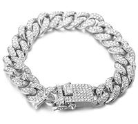HALUKAKAH Cadena de Oro Diamante Hombre,14MM Chapado Platino Oro Blanco Diamante Cadena Cubano Pulsera,con Caja de Regalo